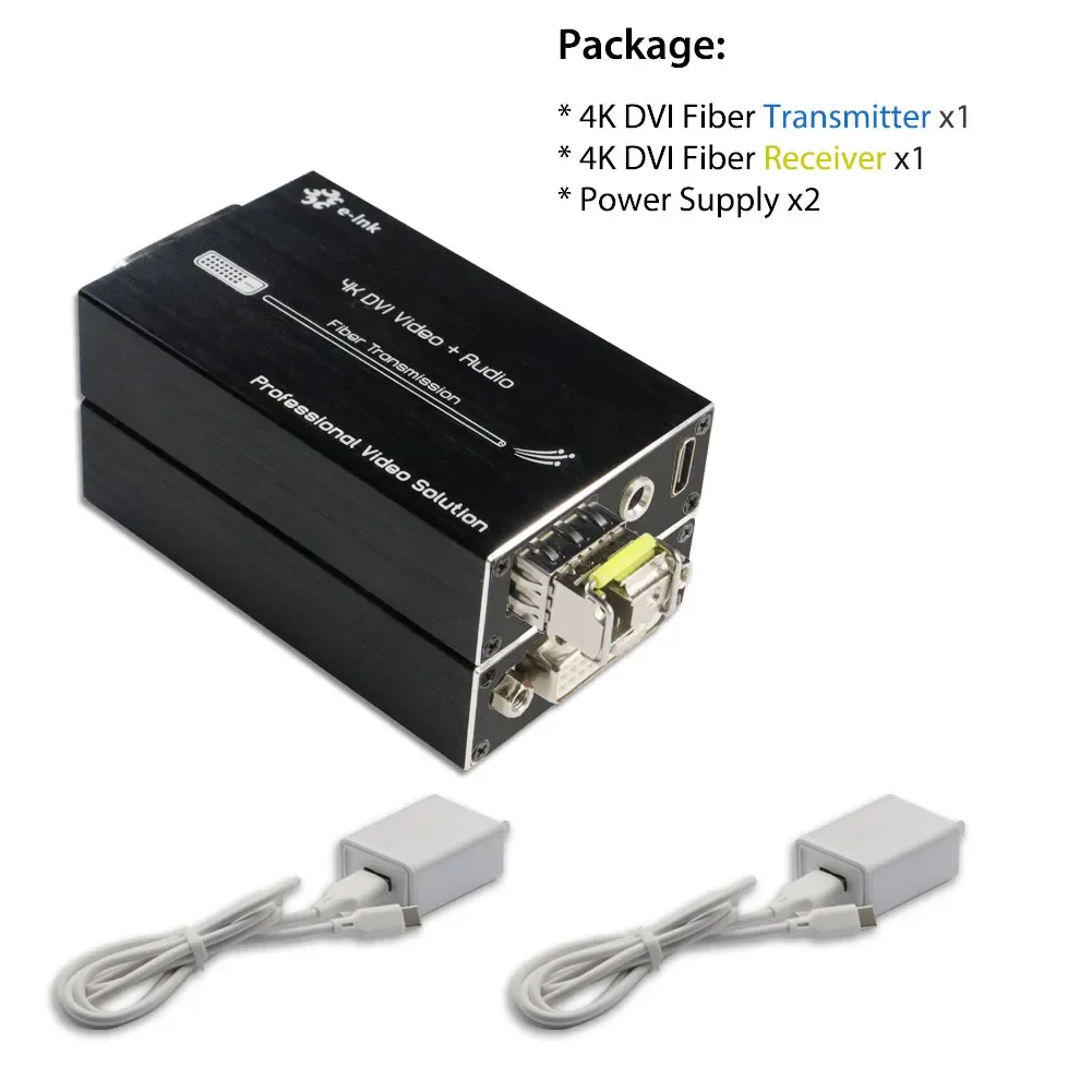 Mini 4K DVI+ USB Output Fiber Optic Extender 1080P Resolution Video Stereo Audio+20KM LC Media Audio