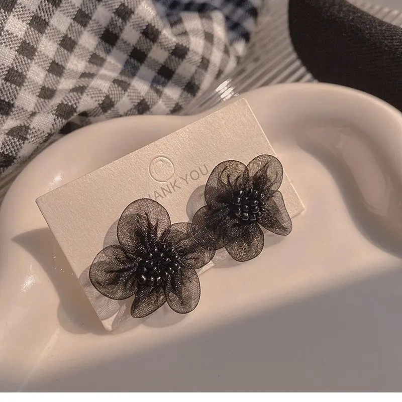 Pendientes largos de flores de encaje para mujer, aretes de temperamento de cristal de moda con dominadas negras, encogimiento exagerado, 30 unids/set