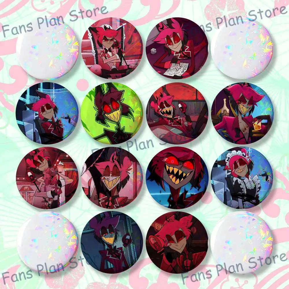 H-Hazbin H-Hotel Alastor Badges Creative Tinplate Button Pins Brooch Creative Quotes Badge Clothes Backpack Jewelry Gift Fan