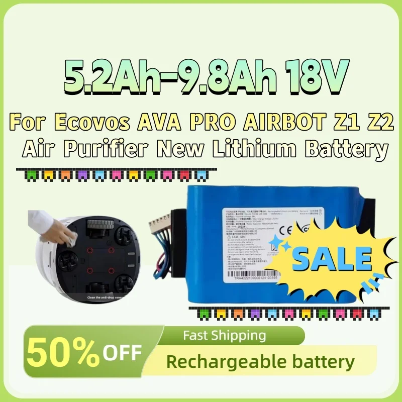 

In Stock High-Capacity Rechargeable Battery for Ecovos AVA PRO AIRBOT Z1 Z2 Air Purifier New Lithium Battery 5.2Ah-9.8Ah 18V