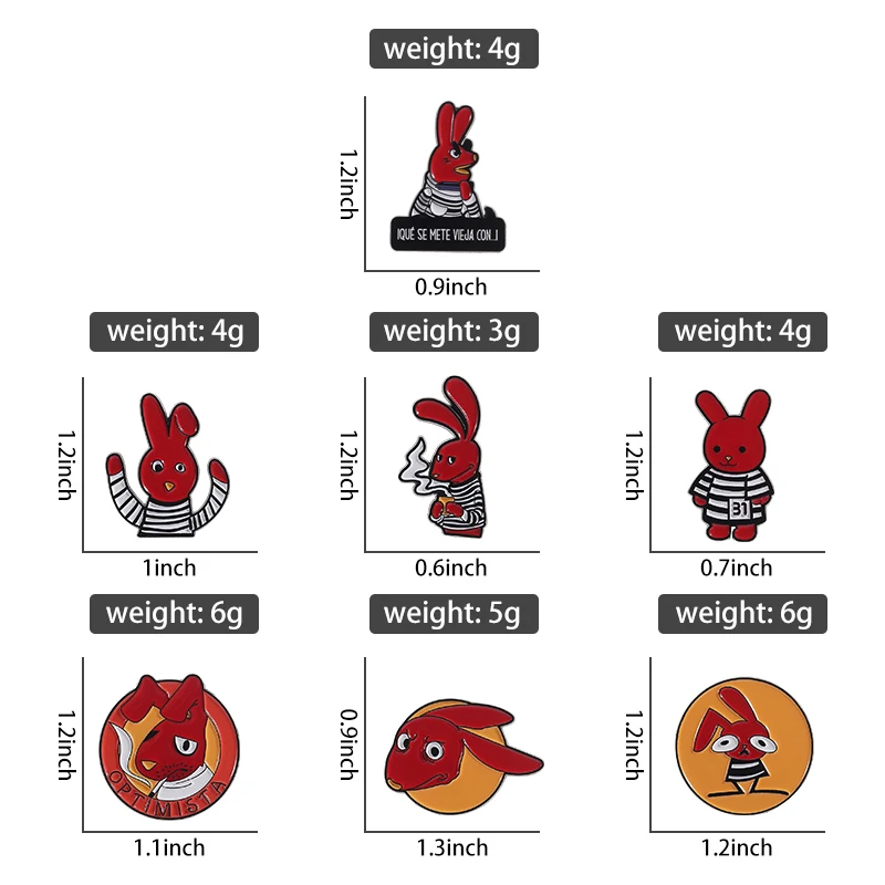 الأحمر أرنب المينا دبابيس أنيمي الأرنب الكرتون الزخرفية بروش التلبيب شارات ظهره الإكسسوارات والمجوهرات هدية لمحبي صديق
