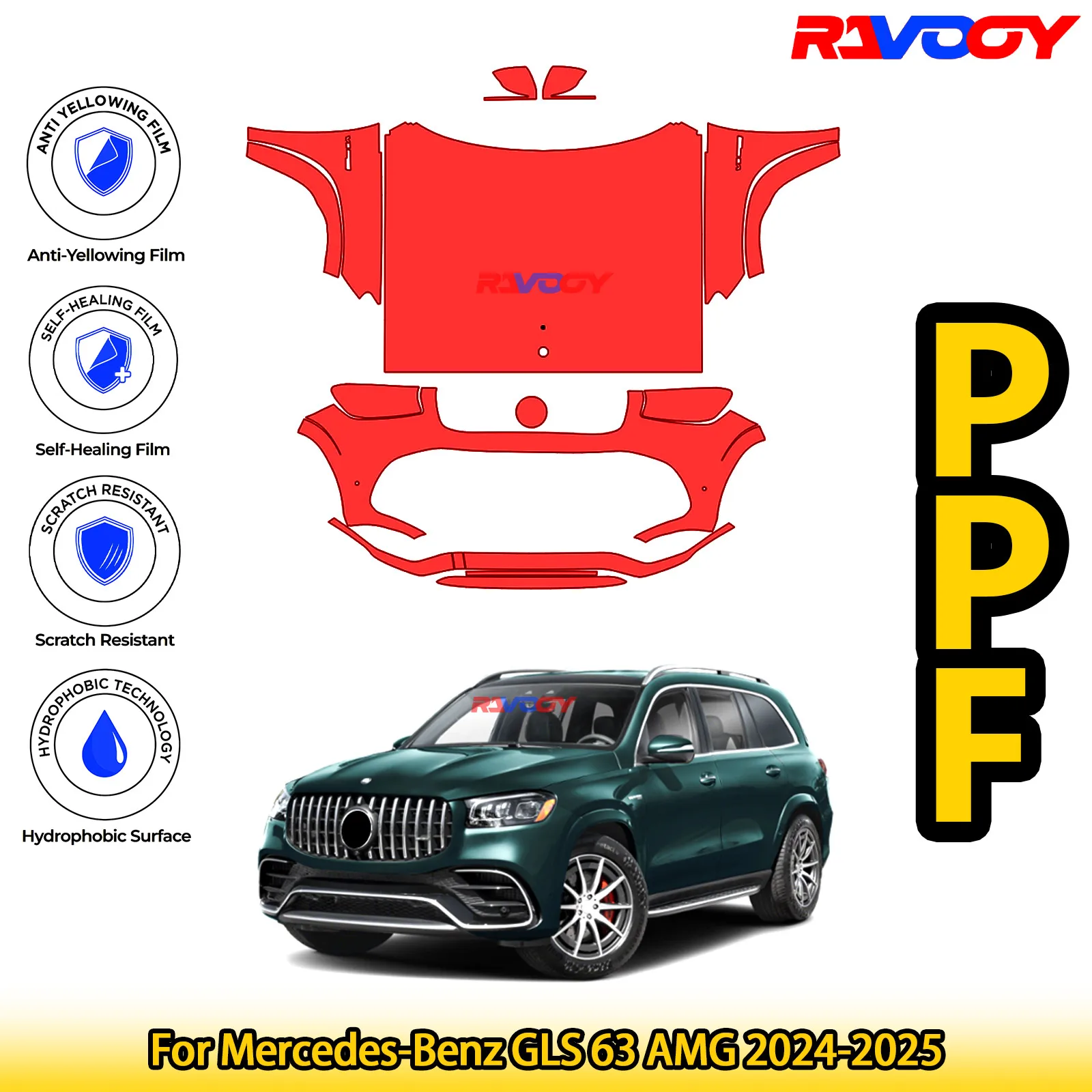 

For Mercedes-Benz GLS 63 AMG 2024-2025 Glossy Matte Black Precut front PPF Kit Paint Protection Film