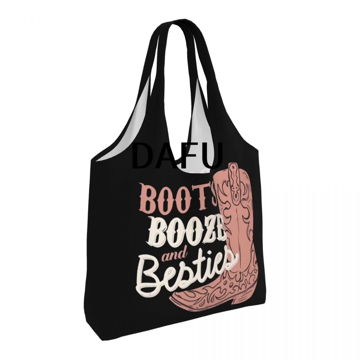 Boots, Booze, And Besties Large Capacity Canvas Tote Bag Single Shoulder Work Commute Bag For Women Eco-Friendly Shopping Bag