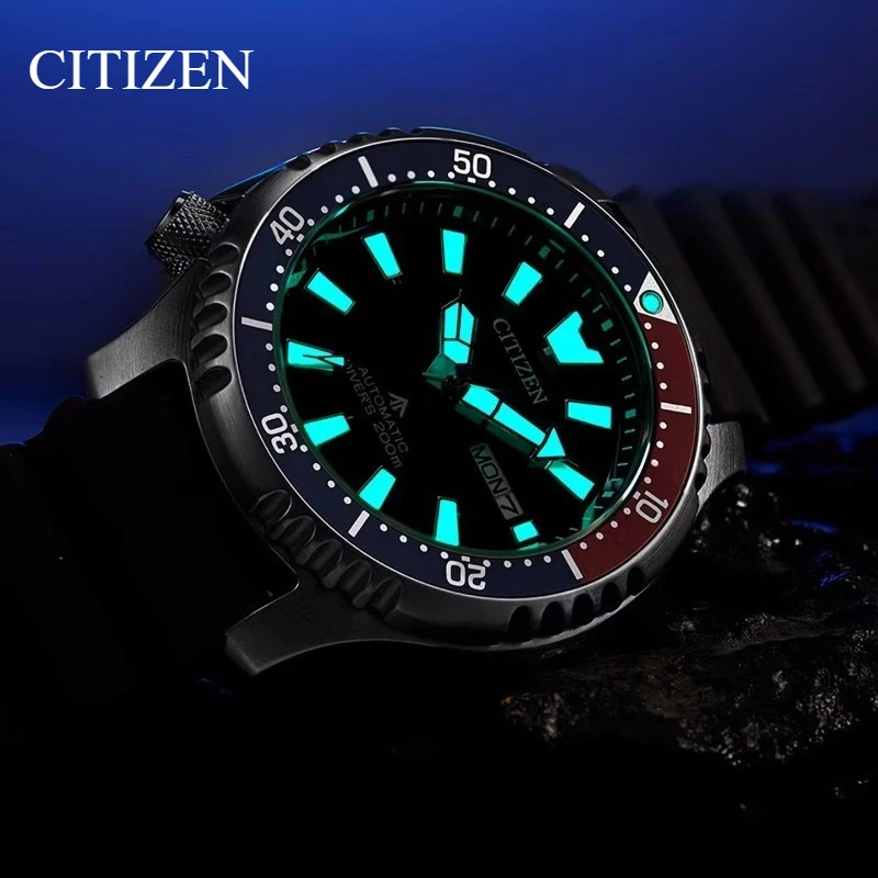 Original Citizen NY0110-13EB Automatic Diver Watch 44mm Pepsi Bezel Black Dial Rubber Strap 20BAR Day Date