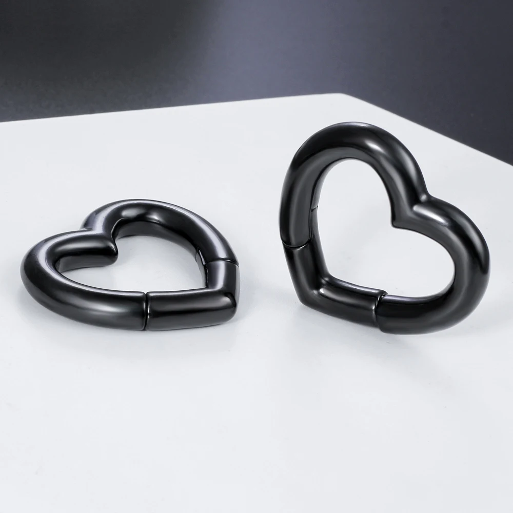 Twolobes 2PCS Heart 316 Stainless Steel Gauges Tunnels For Stretched Lobe Ear Weights Hangers Piercing Body Jewelry