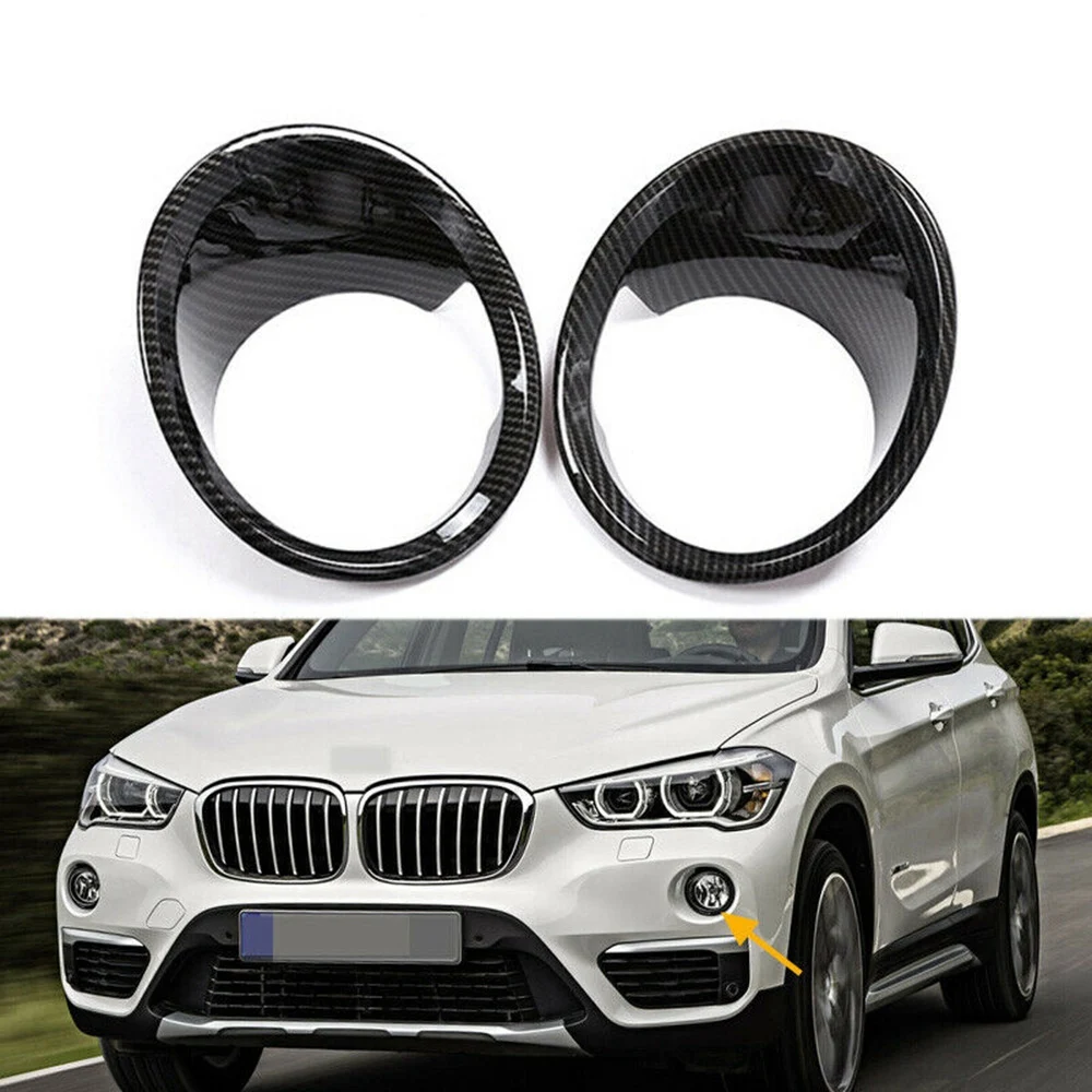 Carbon Fiber 2Pcs Plated Front Fog Light Lamp Cover Trim for BMW X5 F15 2014-2018