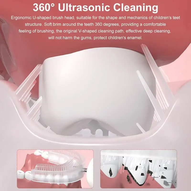 Spazzolino elettrico per bambini per bambini Smart 360 gradi di pulizia U silicone USB spazzolino da denti ad ultrasuoni automatico per denti