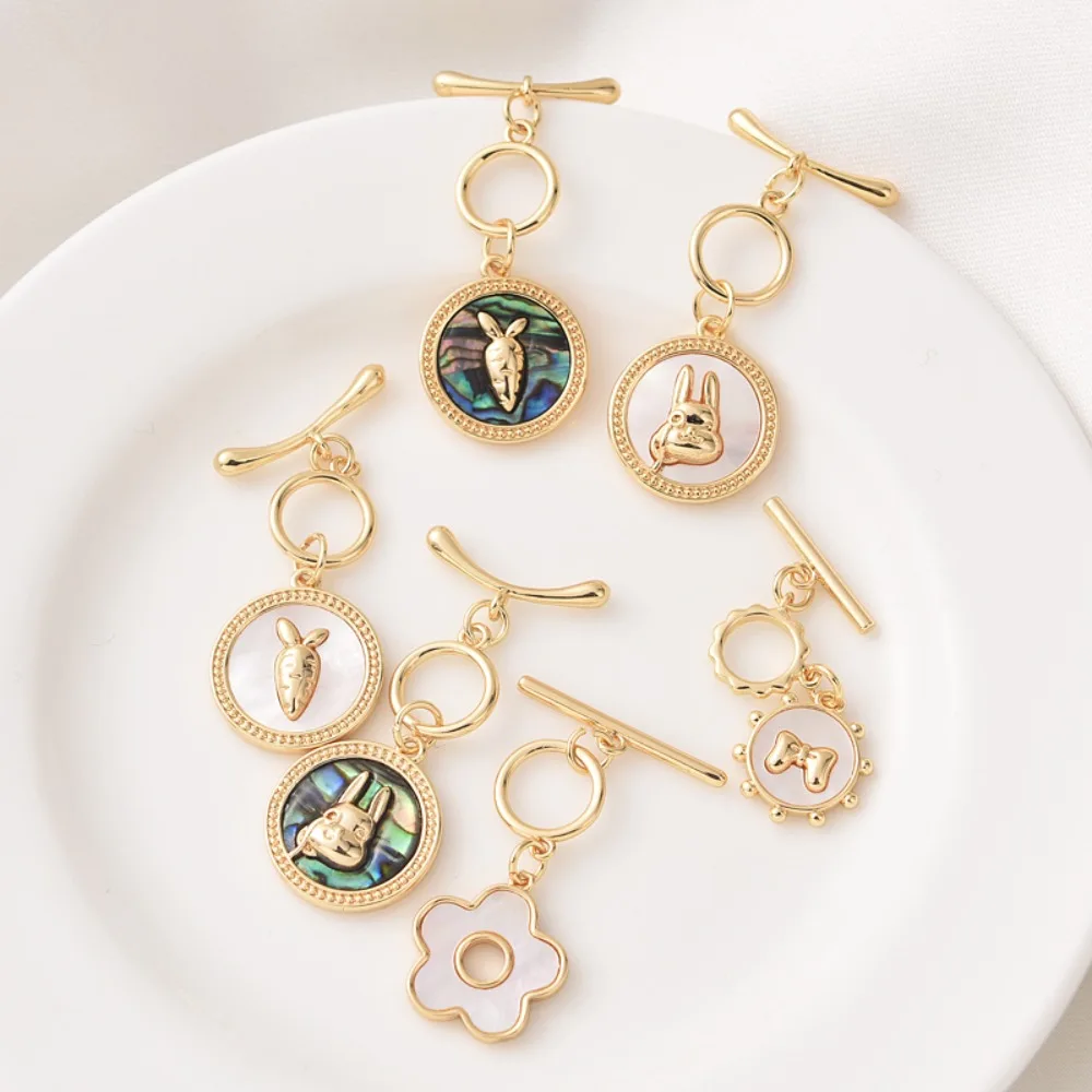 

18-каратное позолоченное натуральное белое панцирь, подвеска в форме кролика, редиса, застежка OT, ожерелье ручной работы, браслет, концевая застежка