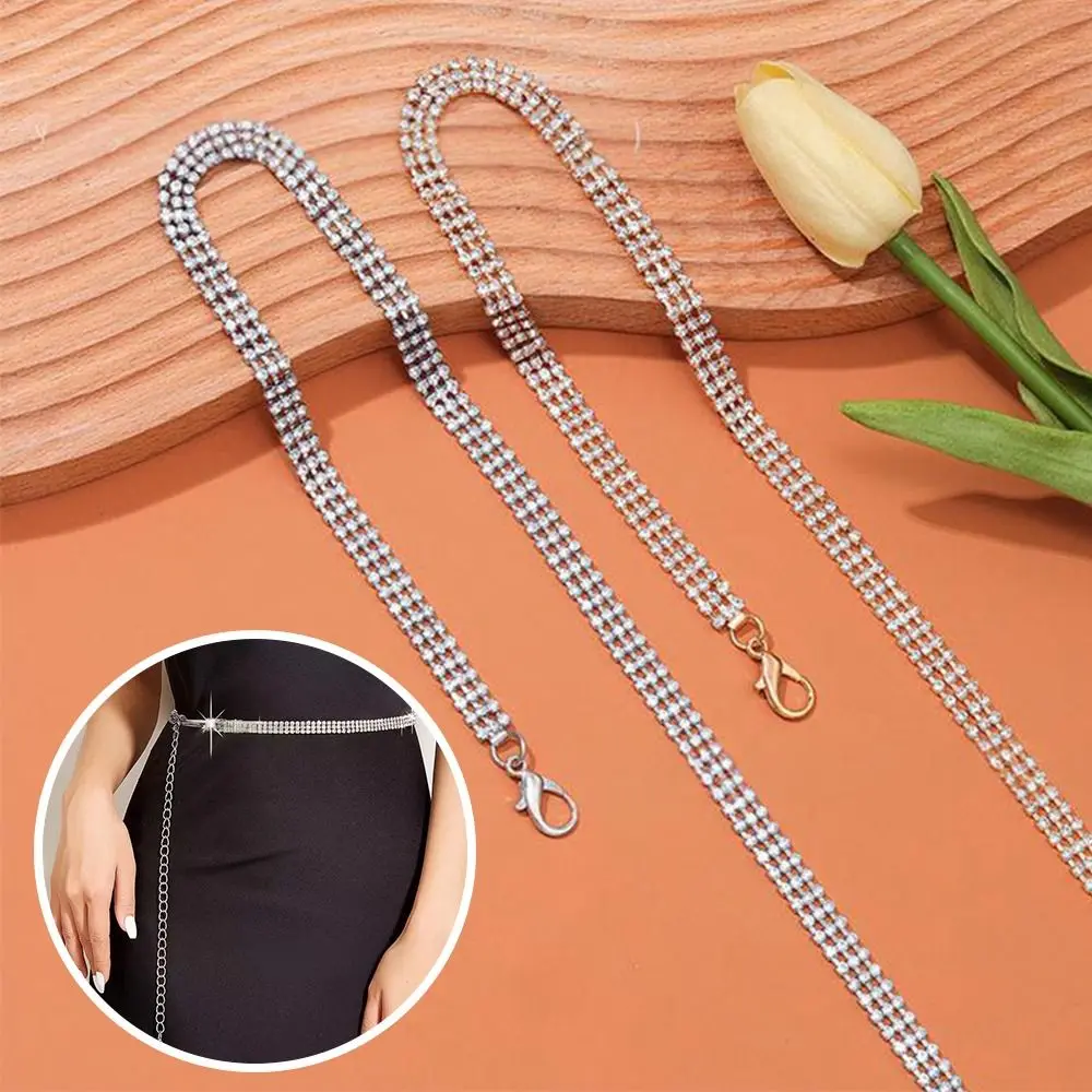Sparkling Rhinestone Waist Chain Adjustable Elegant Summer Belt Lightweight Rhinestone Decor Elegant Waist Chain
