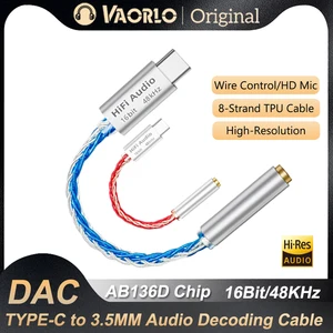 VAOLRO AB136D USB Type-C to 3.5mm Headphone Amplifier 16Bit/48KHz HiFi Audio Decoder Cable IEM AMP Mobile Phone Adapter DAC Chip