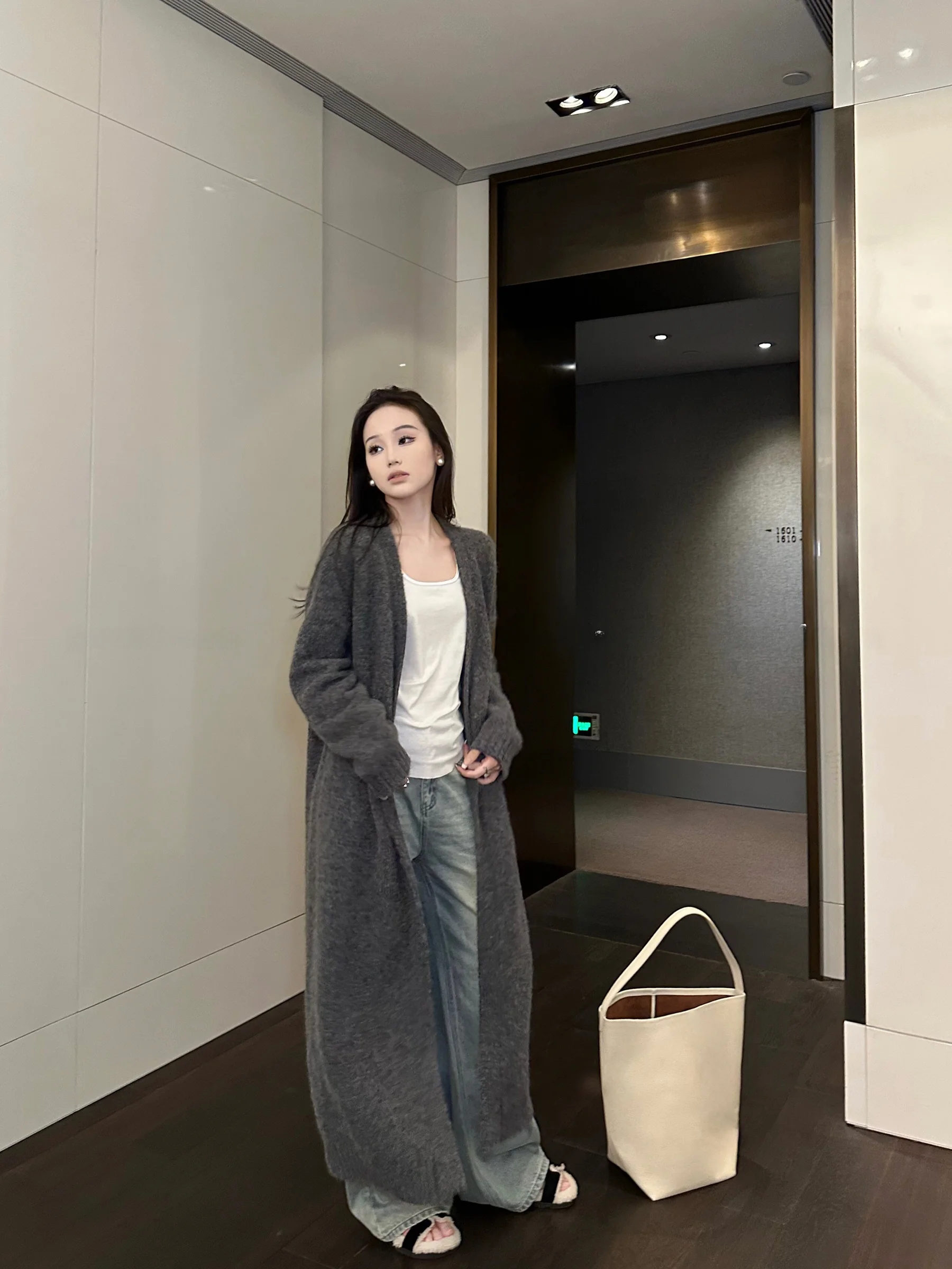 

5werkwen Long Sve вязаный кардиган женский свободный крой повседневный Sle однотонный осенне-зимний ленивый моон пальто с открытой передней частью