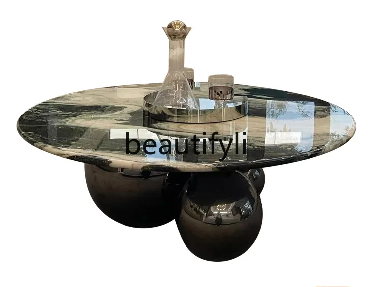

Marble coffee table can be customized high-end coffee table designer creative stainless steel round coffee table