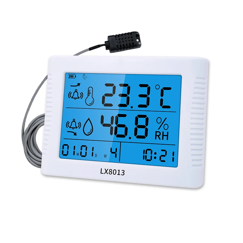 

temperature and humidity meter Indoor Digital thermometer Time Date Clock gauge large screen display with probe household home