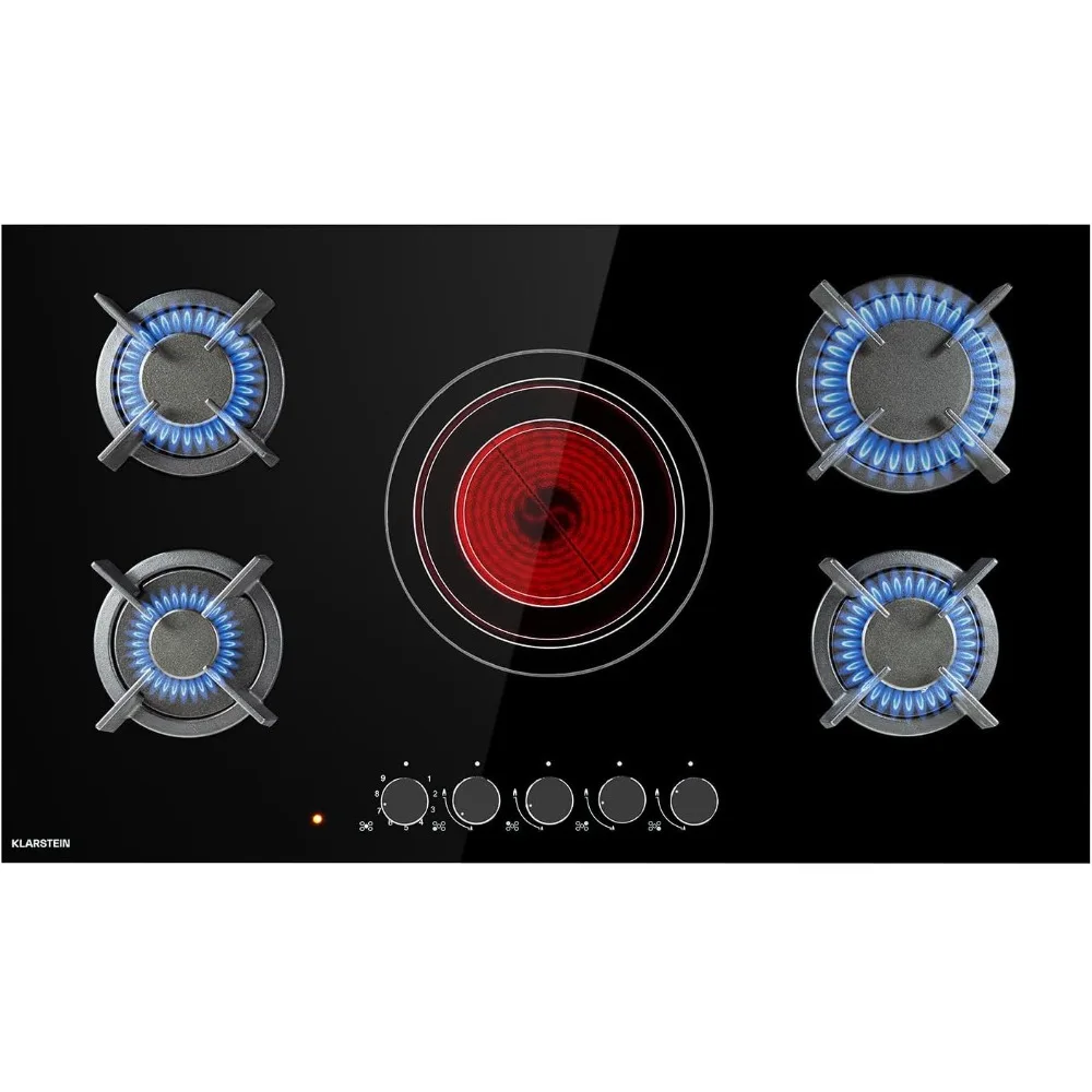 Klarstein MultiChef - Placa de cocina combi, Gas y zona vitrocerámica, Encastrable, Gas natural/propano, Soporte de hierro amplia