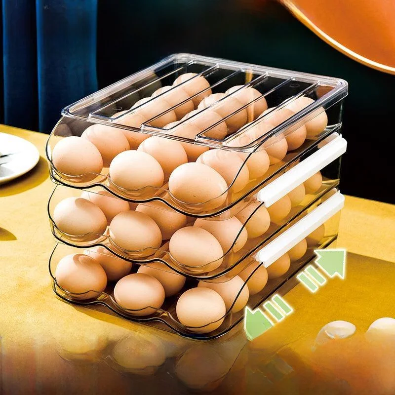 Transparent Multi-layer Egg Storage Box Kitchen Fridge Slide-style Egg Roller Home Storage Organizer Modern Simple Design Pla...