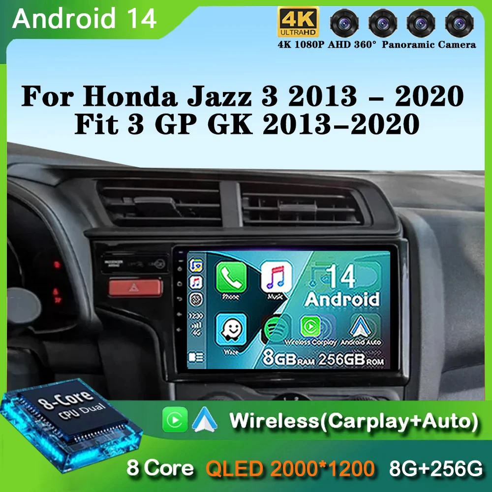 

Android 14 Car Radio Carplay Auto GPS For Honda Jazz 3 2013 - 2020 Fit 3 GP GK 2013-2020 QLED Multimedia Video Player Navigation