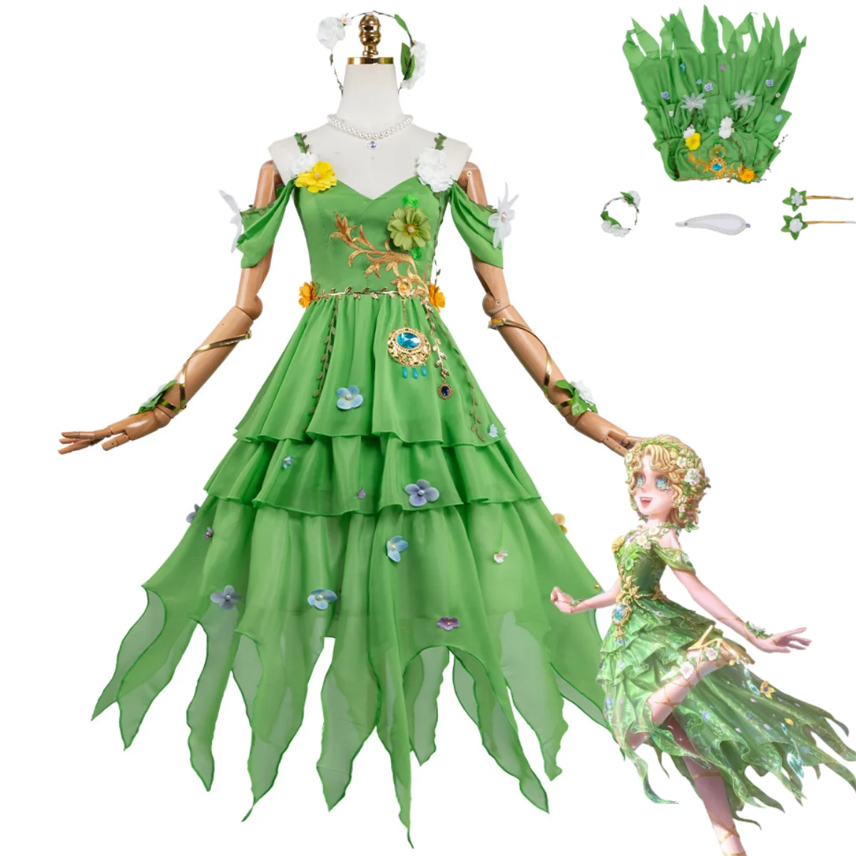 

Game Identity ⅤEmma Woods Gardener Cosplay Costume Eternal Summer Never Fades Green Dress Uniform Woman Sexy Carnival Suit