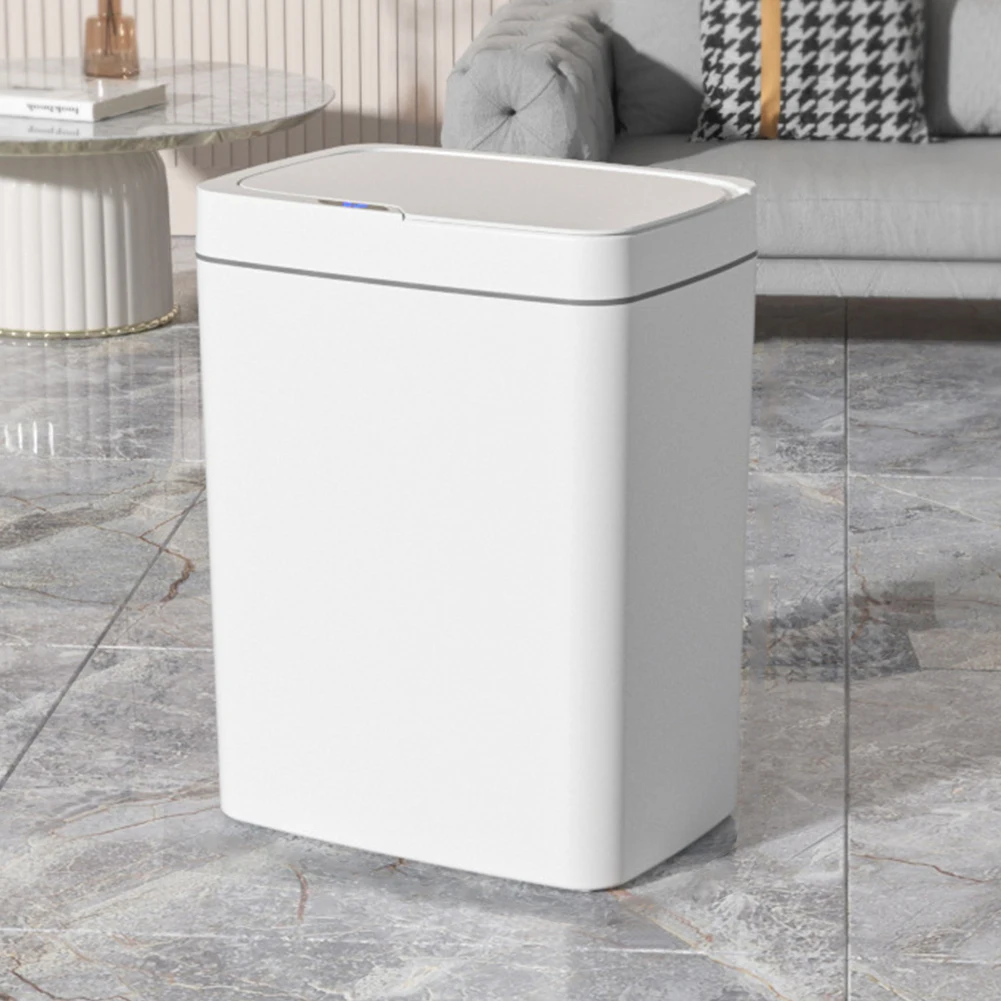 15L Smart Bathroom Trash Can Automatic Bagging Electronic Trash Can White Touchless Narrow Smart Sensor Garbage Bin Smart Home