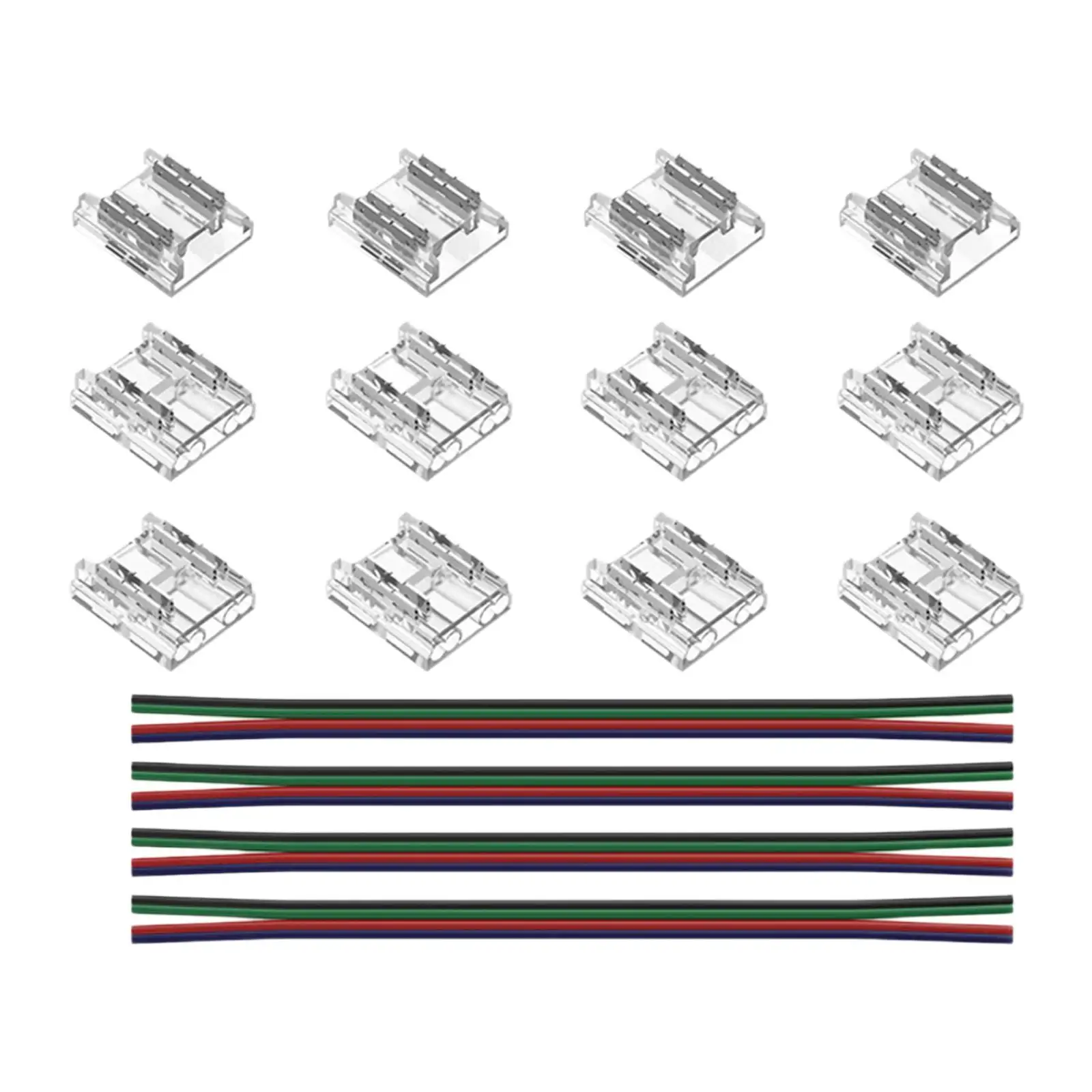 

12Pcs Connectors with 4 Extension Wires Kit Accessory Clear Connector for 4 Pins 10mm LED Strips Easily Install Lightweight