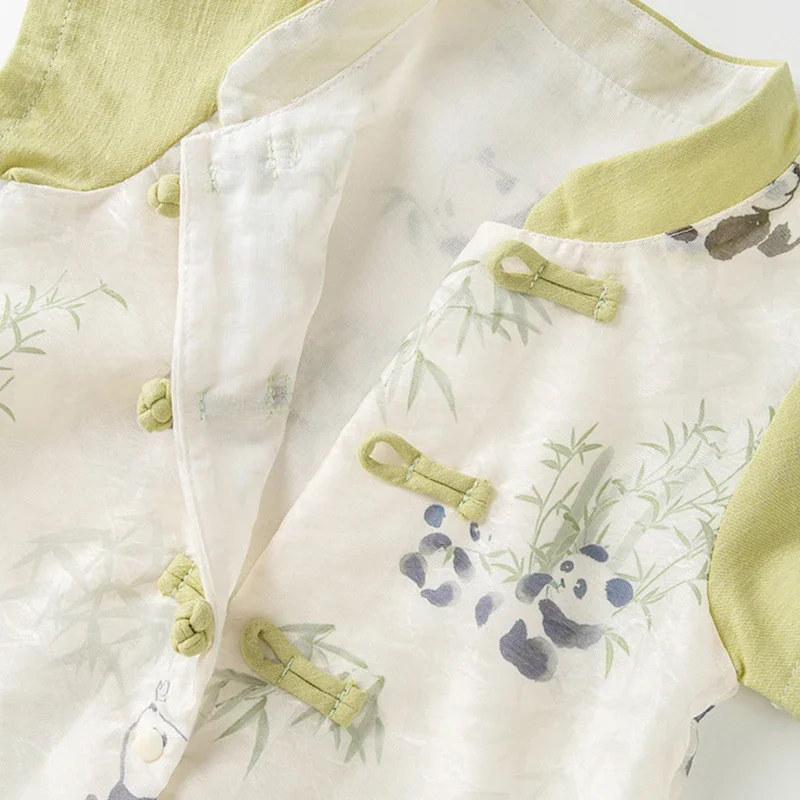 ملابس الصيف الرضع طفل رضيع الاشياء النمط الصيني الكرتون لطيف الباندا طباعة قصيرة الأكمام السروال القصير حللا الوليد البنود BC400 #4