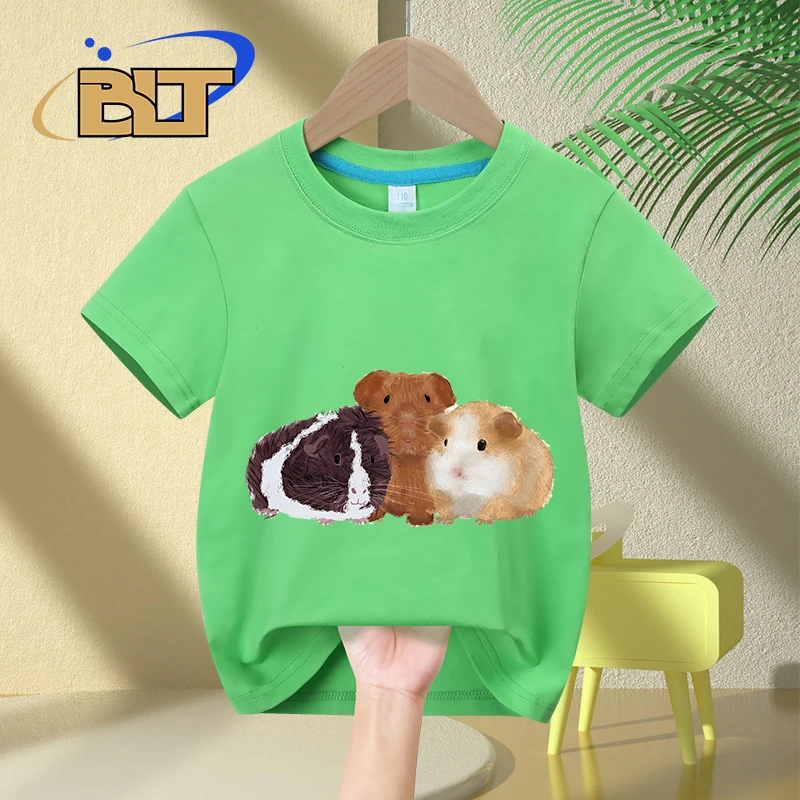 Camiseta con estampado de conejillos de indias para niños, tops casuales de manga corta de algodón puro, regalos para niños y niñas, Verano