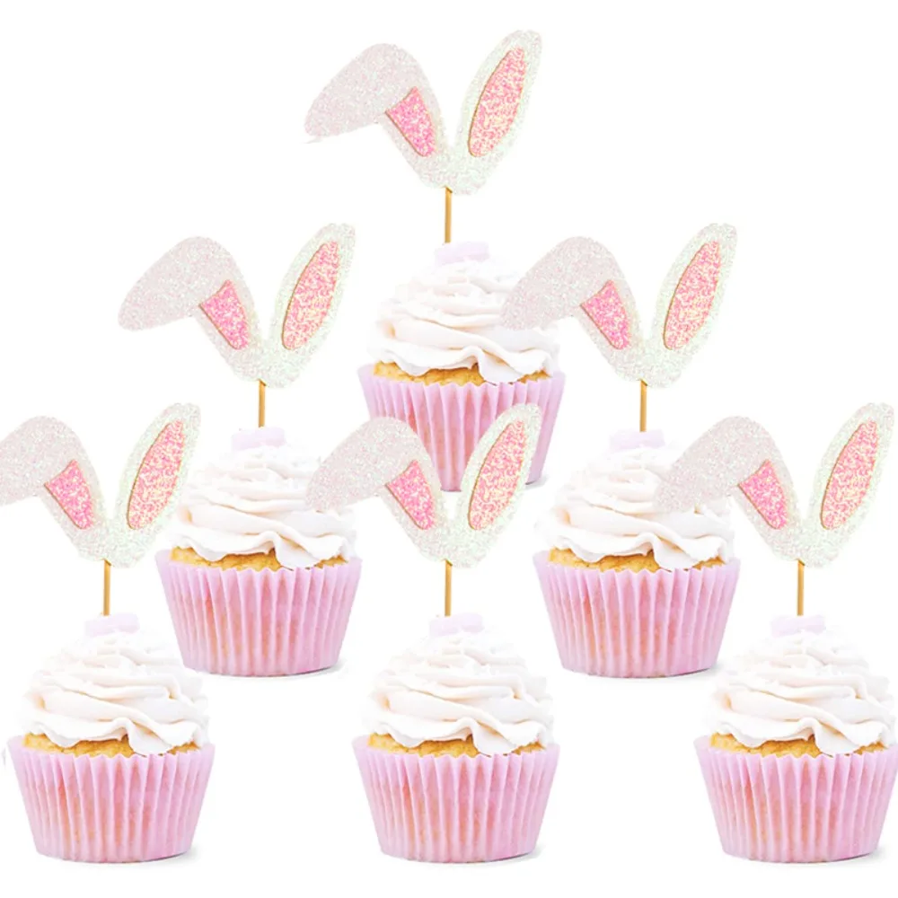

10pcs Cute Rabbit Easter Bunny Ears Cake Food Picks Cupcake Toppers Plugin Decorations Easter Party Decorations