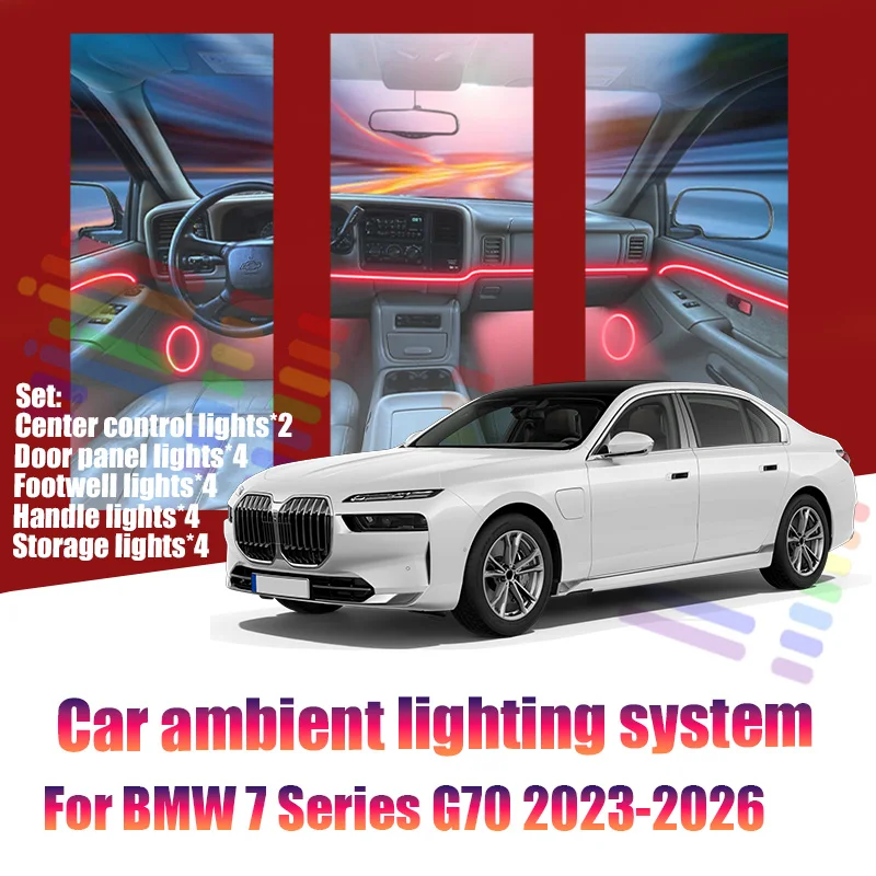 

For BMW 7 Series G70 2023-2026 Car LED Ambient Lamps Colorful Atmosphere Lights AutoInterior Neon Strip 64 RGB Lighting