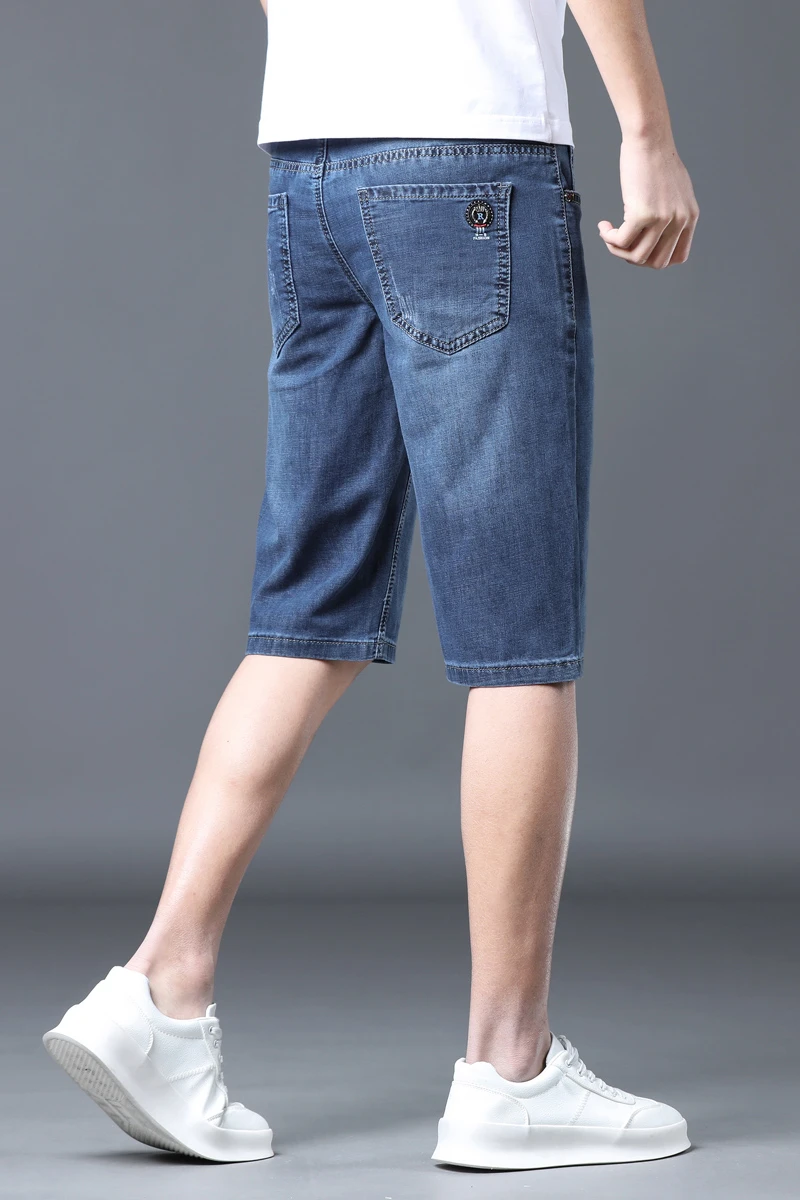 2024 New denim shorts for men's summer  new capris loose straight leg knee length youth elastic cargo jeans  men clothing