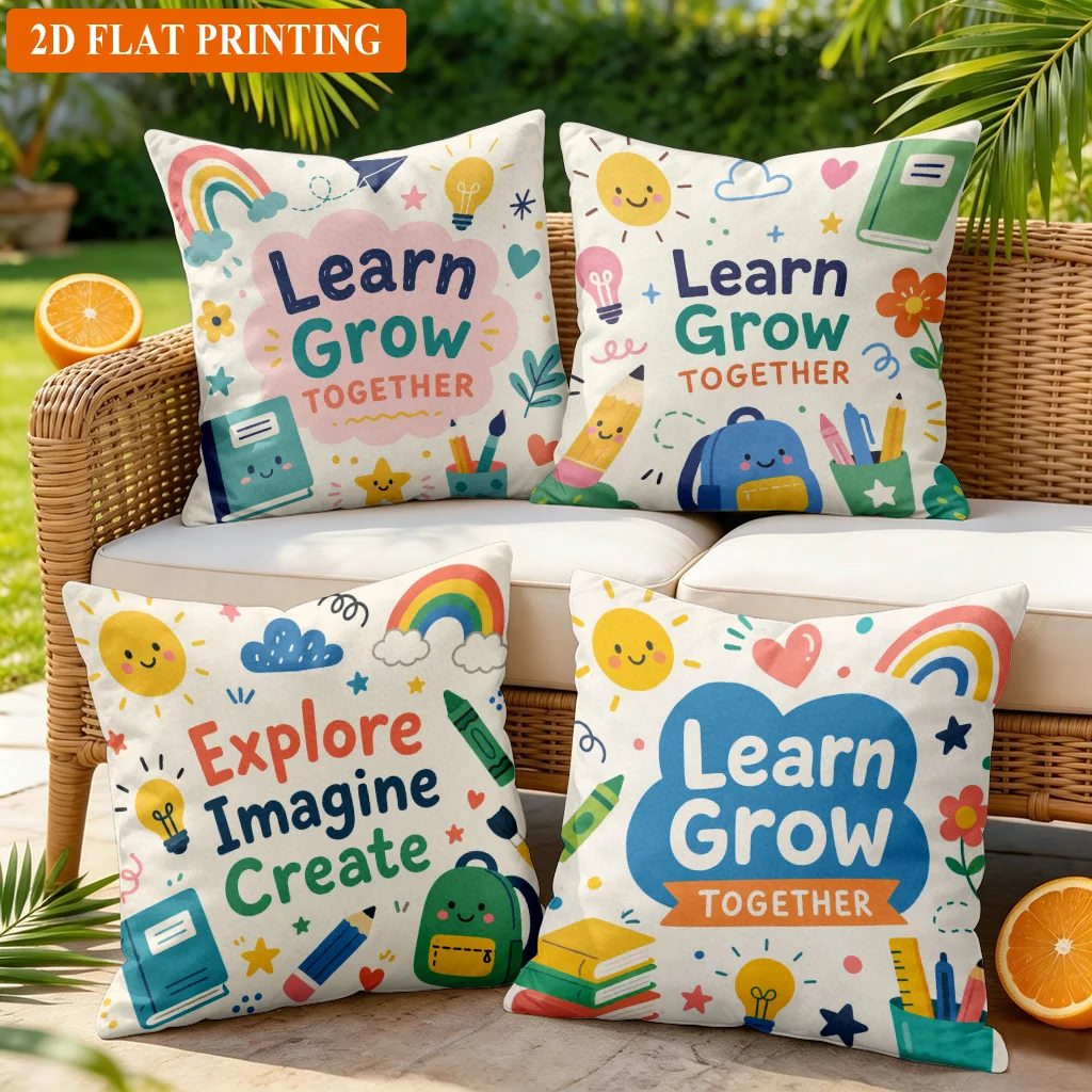 Cute Learning Pillowcase Throw Cover for Kids Nursery Room Decorative Educational Art Print Boho Home Decor