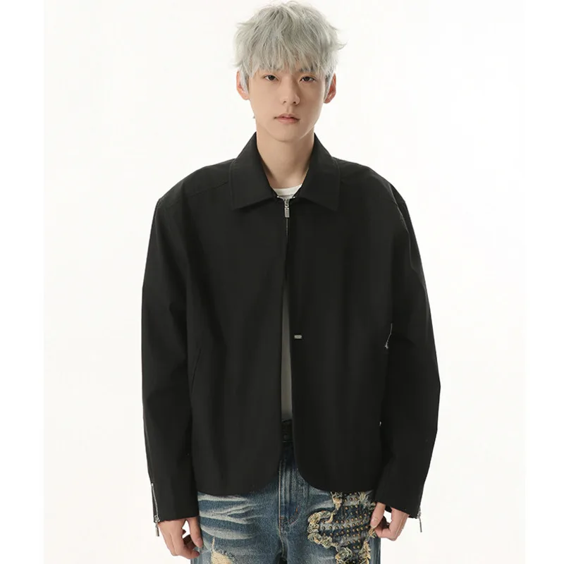

SYUHGFA Simple Men's Jackets Korean Style Casual Lapel Sleeve Zipper Patchwork Design Loose All-match Male Short Coat Spring