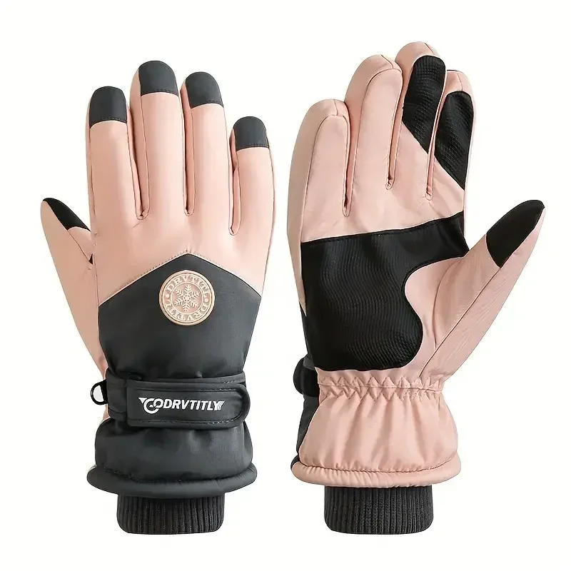 Unisex Winter Snowboard Ski Gloves PU Leather Non-slip Touch Screen Waterproof Motorcycle Cycling Fleece Warm Riding Gloves