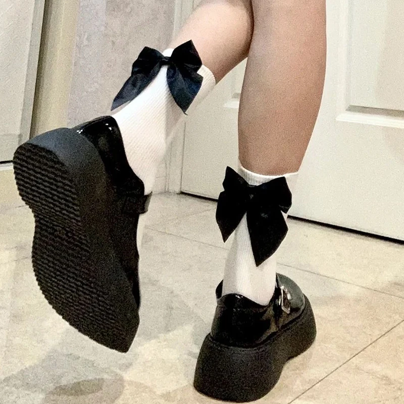 

Y2K Sweet Bowknot Kawaii Socks Spring Summer Harajuku JK Lolita Cute White Socks Japanese Style Women Girls Middle Tube Socks