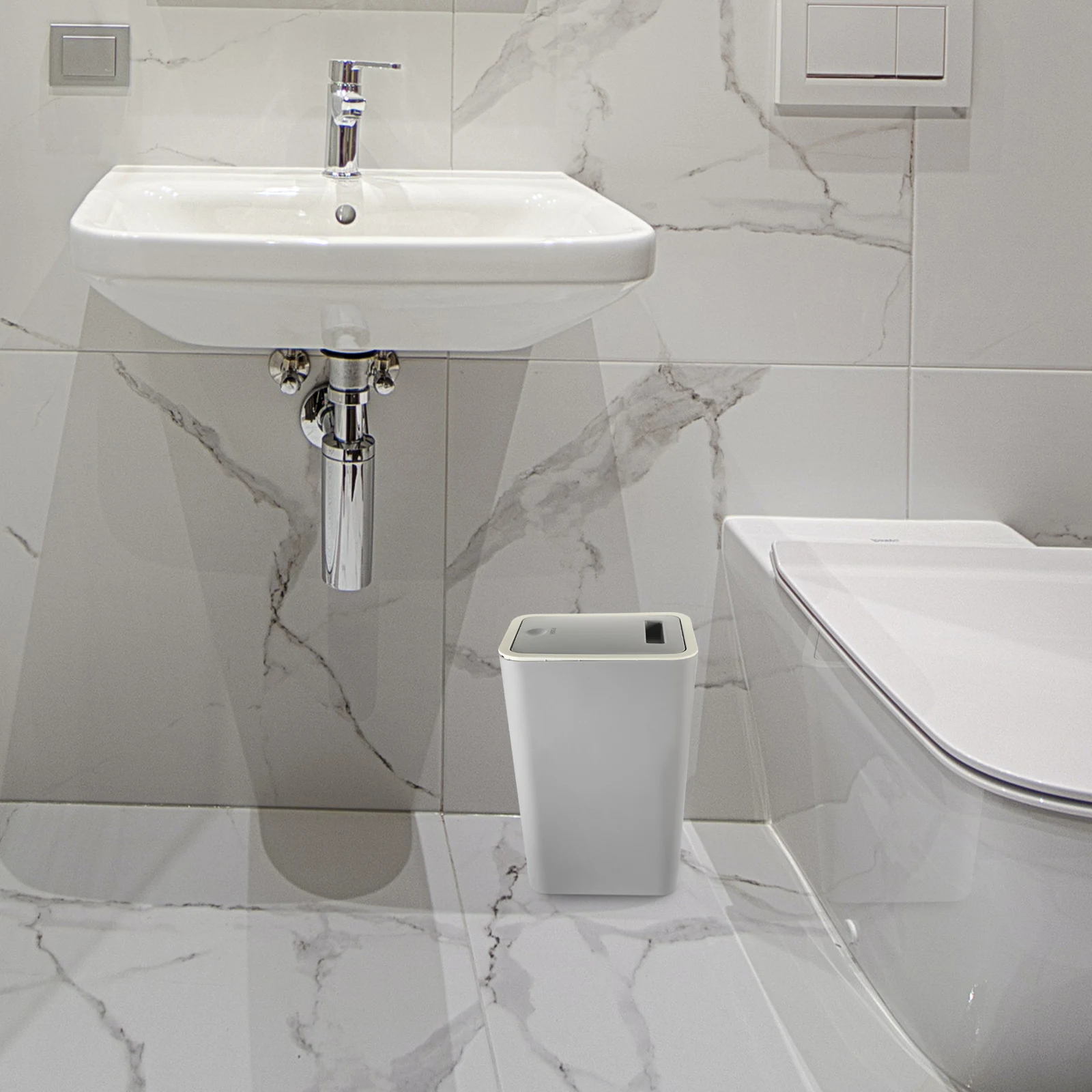 

1pc Press Type Trash Can Slim Thickened Pp Bathroom Bedroom Kitchen Bin Portable Garbage Container Home Office Dorm Waste Basket