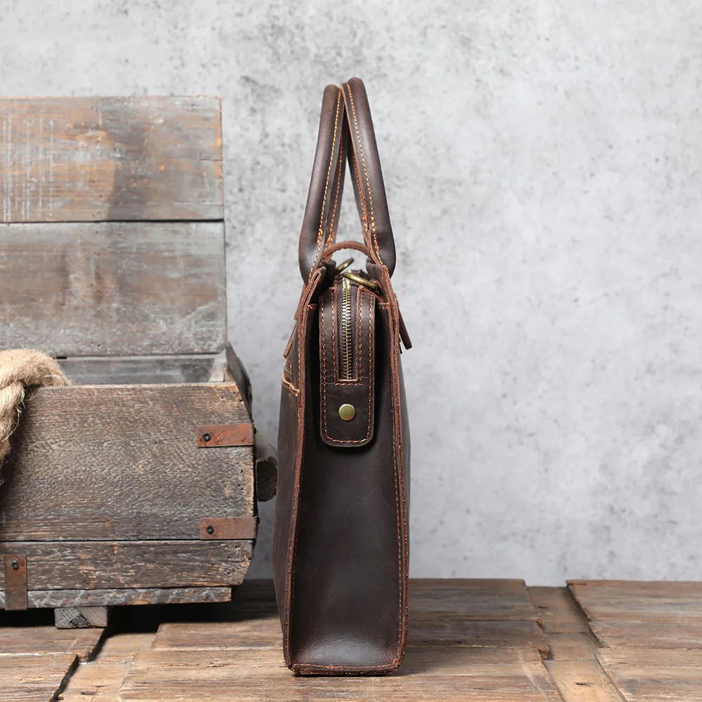 S.WORKER Handgefertigte Vintage-Leder-Aktentasche | Einfache Herren-Business-Handtasche 14" Laptop-Tasche – Detail 9