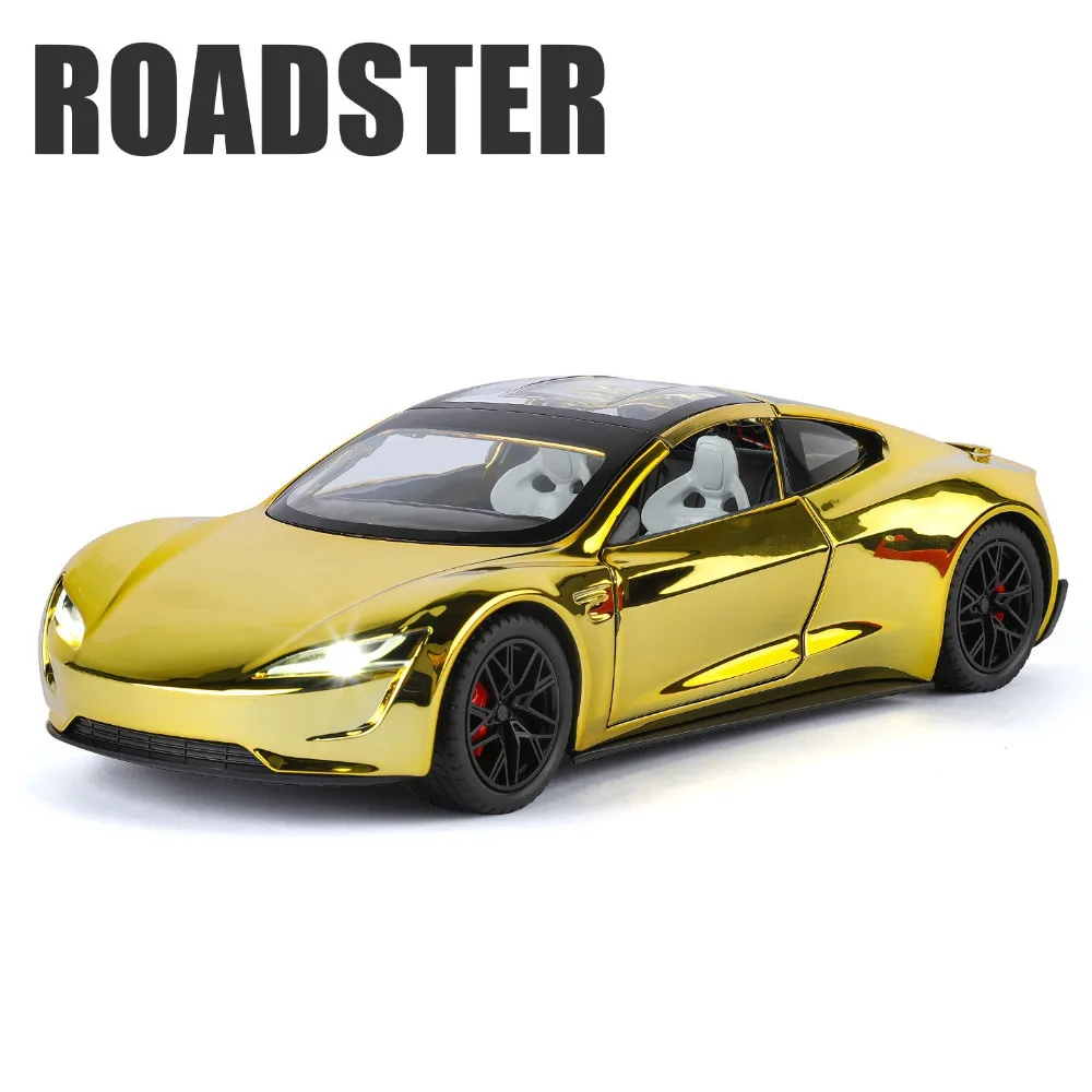 รถโมเดลของเล่นรุ่นโรดสเตอร์แอตแลนติก 1:24 ตัวถังโลหะ ยางยาง ประตูเปิดได้ มีเสียง มีไฟ แบบดึงหลัง สำหรับเด็ก