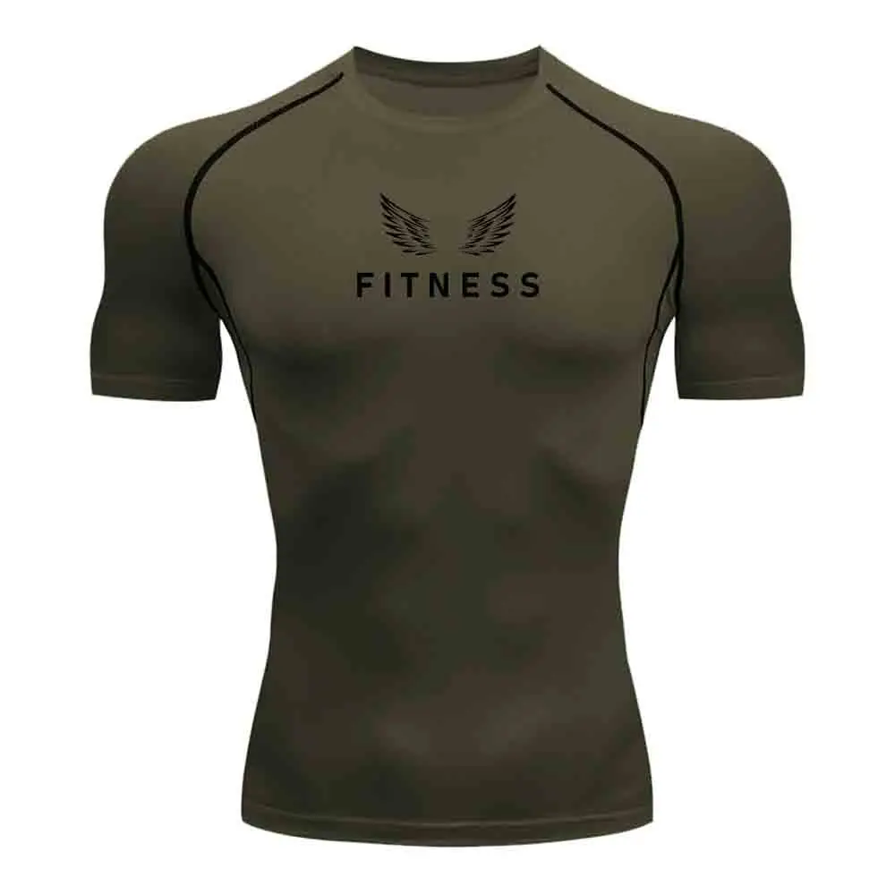Men's Fitness Quick Dry T-Shirt With Wings And Word Print Elastic And Breathable Suitable For Training Cycling And Casual Wear