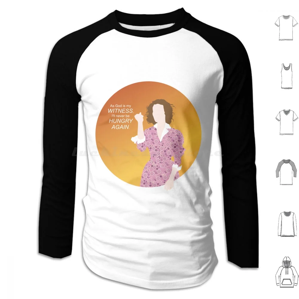 Como Deus é meu testemunha, nunca mais vou ficar com fome! Hoodies de manga comprida Old Movies Girl Power Classic Film Scarlett Ohara