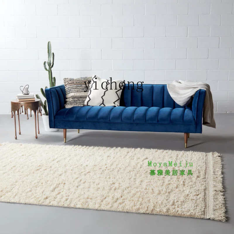 

ZYA light luxury velvet fabric three-person sofa simple cream style living room sofa leisure area sofa