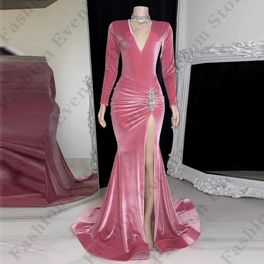 Wunderschöne formale neue Abendkleider für Frauen sexy tiefen V-Ausschnitt elegante lang ärmel ige hoch geteilte Wisch party weibliche Ballkleider