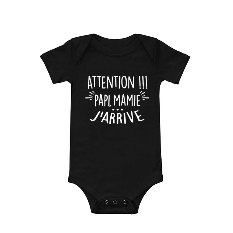 Attention Papi Mamie I\'m Coming Funny Newborn Baby Bodysuits Toddler Infant Boy Girl Jumpsuit Baby Shower Gift Pregnancy Reveal