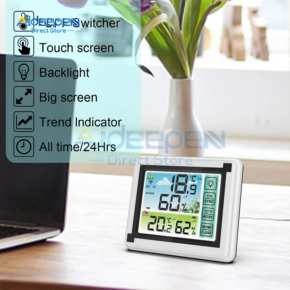 LCD Digital Thermometer Weather Station Indoor Outdoor Wireless Temperature Humidity Meter Sensor Weather Hygrometer Thermometer