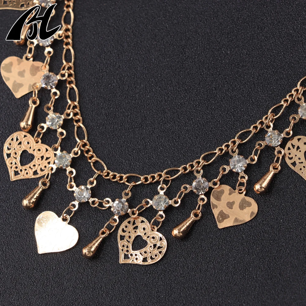 Fashion Layer Star 18K Gold plated headchain High quality crystal set heart Charm headchain necklace