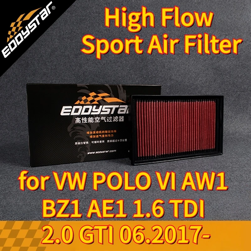 

High Flow Sport Air Filter Washable Racing Intake Filters for VW POLO VI AW1 BZ1 AE1 1.6 TDI 2.0 GTI 06.2017-