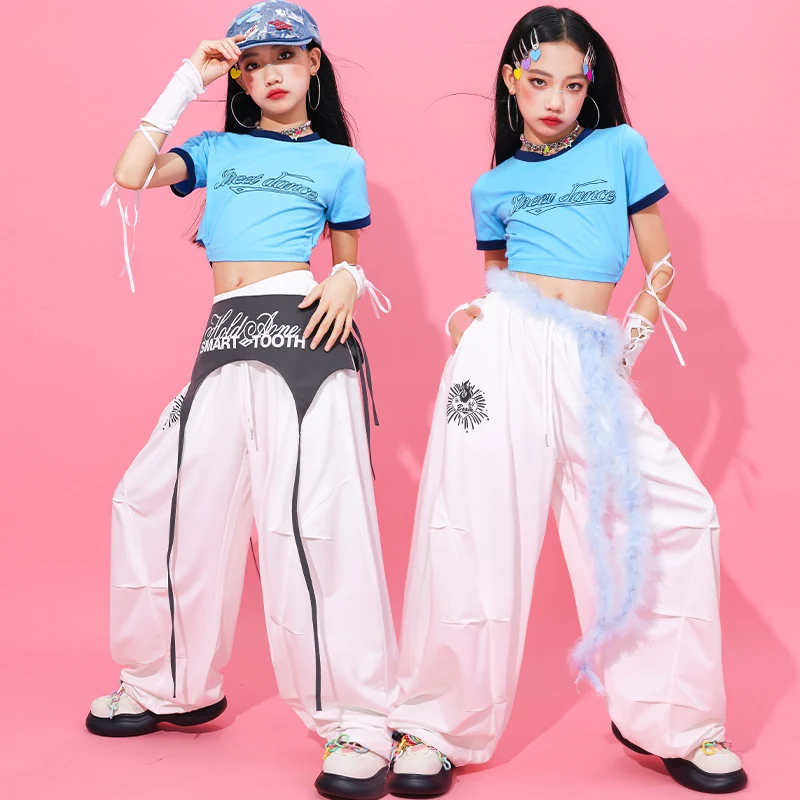 Ragazze Hip Hop Blu Crop Top Gonne a strati Bambini K-pop Streetwear Bambini Jazz Girl Group Costume Teen Street Dance Set di vestiti