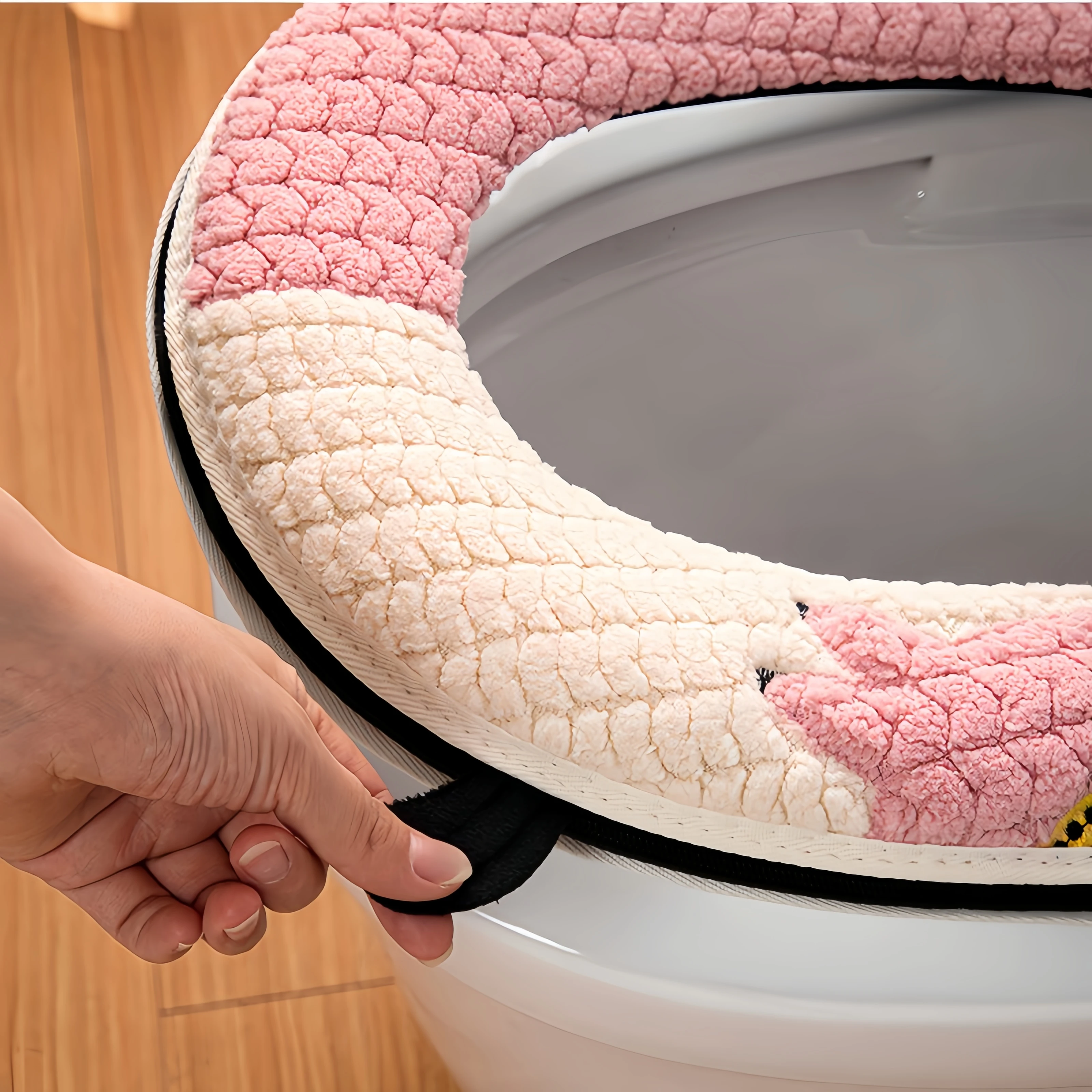 Household Zippered Toilet Seat Cushion  All Seasons Universal Plush Handle Toilet lid Cover Bathroom Toilet Accessories