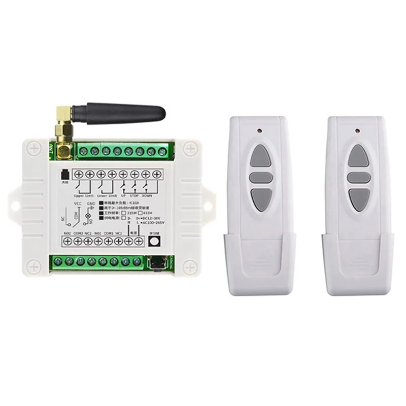 

DC12V 24V 2CH Motor Remote Control Switch Motor Forwards Reverse Up Down Stop Door Window Curtain Wireless TX RX Limited Switch