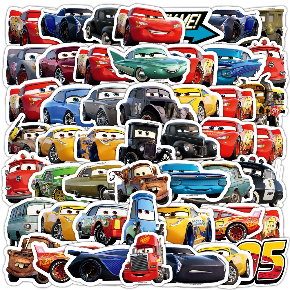 50pcs Cool Disney Cartoon Cars Stickers Lightning Mcqueen Decals Graffiti Skateboard Luggage Laptop Anime Toy Kids Sticker