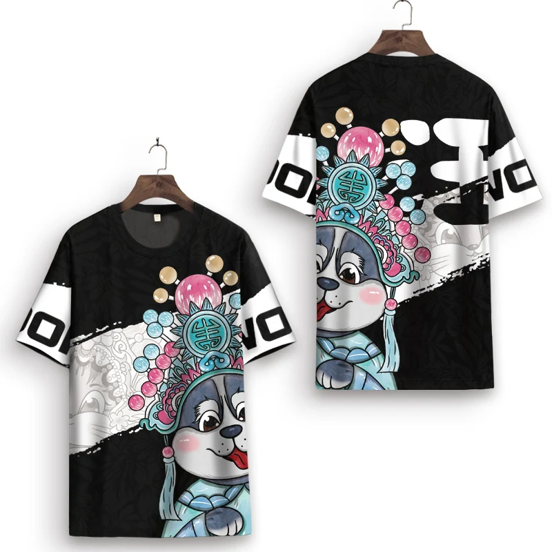 Cartoon Peking Opera 3D Printing Unisex Short Sleeved Tees Tops Summer New Quality Hollow Breathable Silky T Shirt Men Oversized