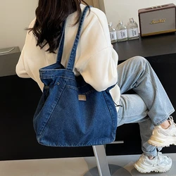 Borsa da donna in denim quotidiano Borsa a tracolla per jeans nuova Borsa a tracolla in tela Y2K Borsa ecologica grande Shopper coreano Borse con cerniera Borsa da donna