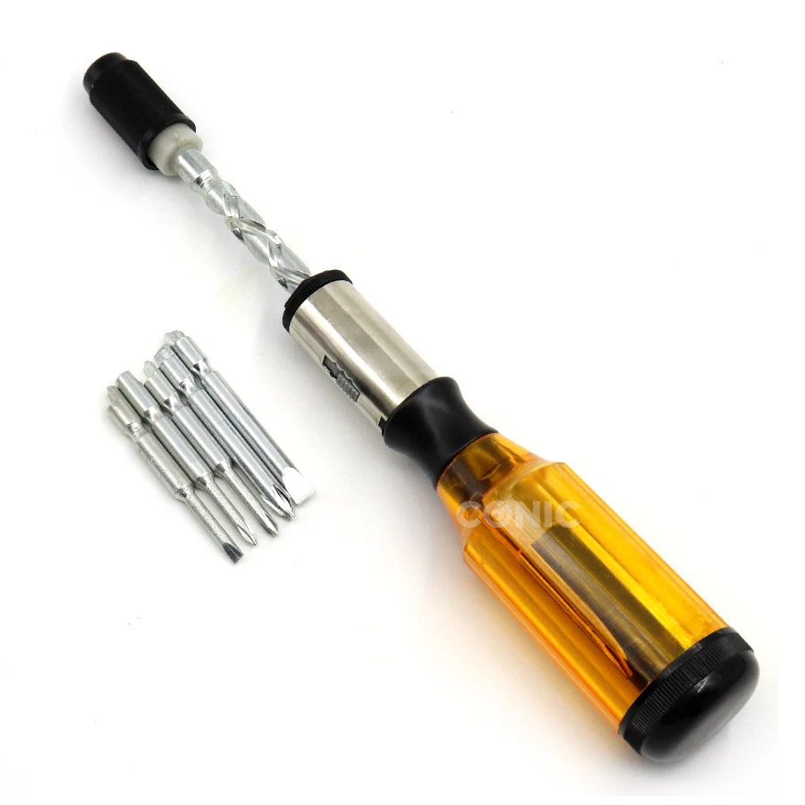 Factory Wholesale 260mm Automatic Spiral Ratchet Screwdriver Including 5 Bits